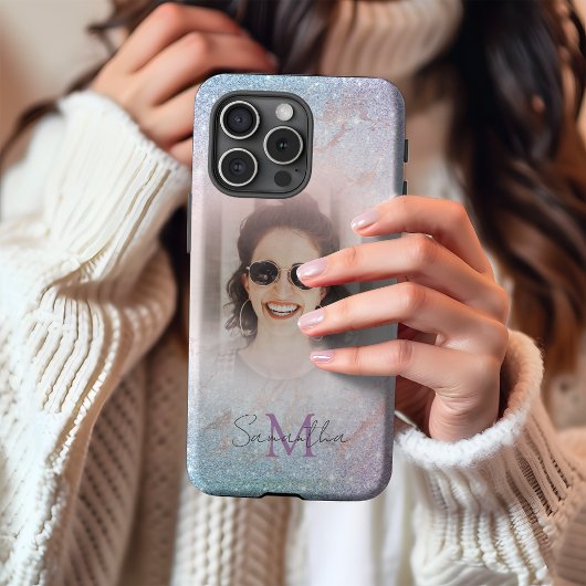 Chic Pastel Glitzer Monogram & Foto Case-Mate iPhone Hülle