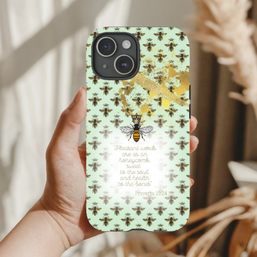 Chic Pastel Green Gold Bee Matrix Scripture  Case-Mate iPhone Hülle