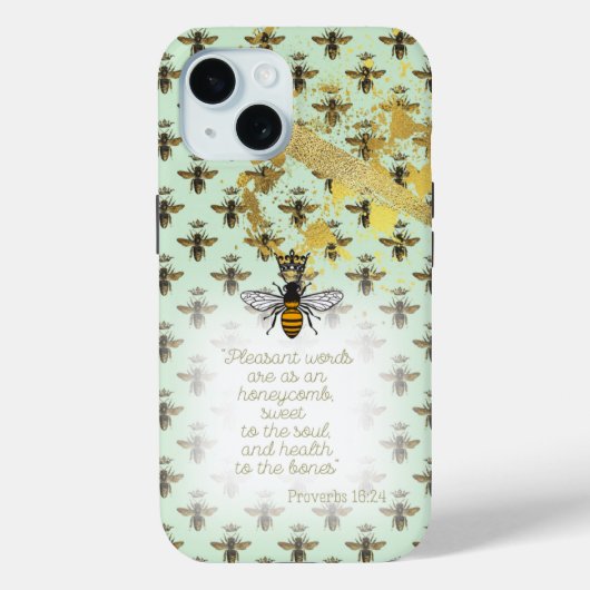 Chic Pastel Green Gold Bee Matrix Scripture  Case-Mate iPhone Hülle (Rückseite)