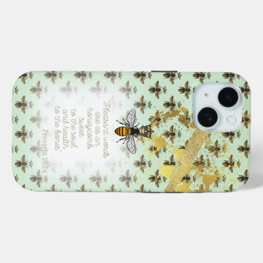 Chic Pastel Green Gold Bee Matrix Scripture  Case-Mate iPhone Hülle (Rückseite (Horizontal))