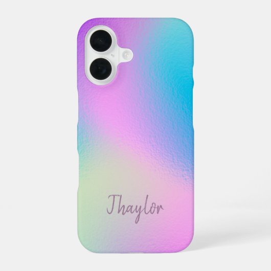 Chic Pastel Holographic Personalized Name iPhone 16 Hülle (Rückseite)