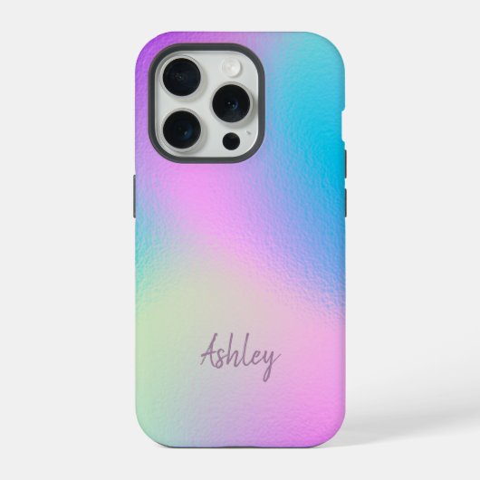 Chic Pastel Holographic Personalized Name iPhone Hülle (Rückseite)