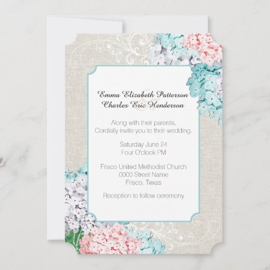 Chic Pastel Hydrangeas Hochzeitseinladung Einladung (Vorderseite)