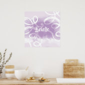 Chic Pastel Lavender Wasserfarben-Wirbel mit Namen Poster (Küche)