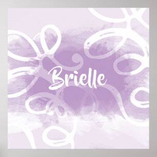 Chic Pastel Lavender Wasserfarben-Wirbel mit Namen Poster