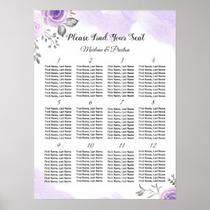 Chic Pastel Lila 12 Tische Hochzeitstabelle Poster