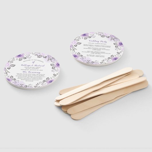 Chic Pastel Lila Floral Wedding Program Hand Fan Fächer (Non-assembled)