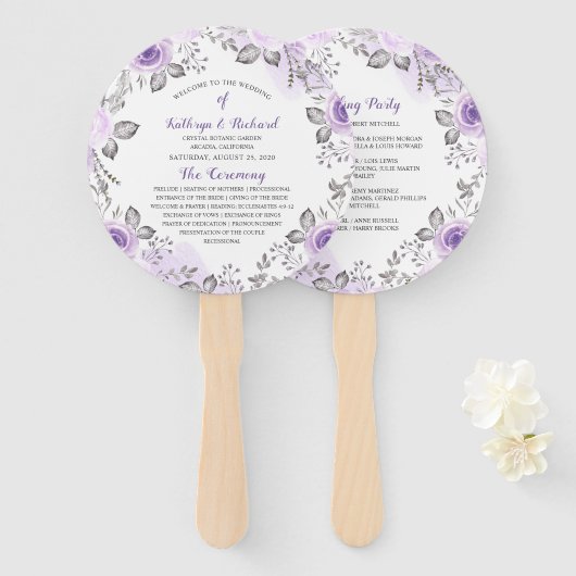 Chic Pastel Lila Floral Wedding Program Hand Fan Fächer (Vorne und Hinten)