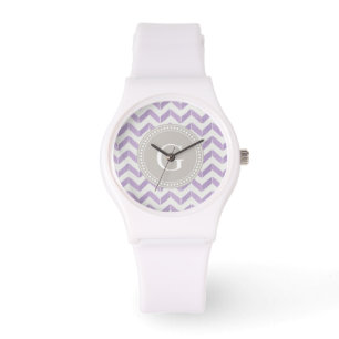 Chic Pastel lila grau Zickzack Monogramm Armbanduhr