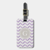 Chic Pastel lila grau Zickzack Monogramm Gepäckanhänger (Vorderseite vertikal)