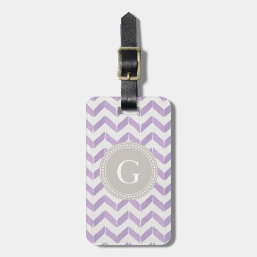 Chic Pastel lila grau Zickzack Monogramm Gepäckanhänger (Vorderseite vertikal)