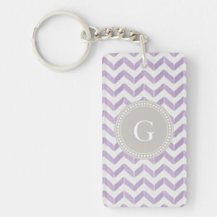 Chic Pastel lila grau Zickzack Monogramm Schlüsselanhänger