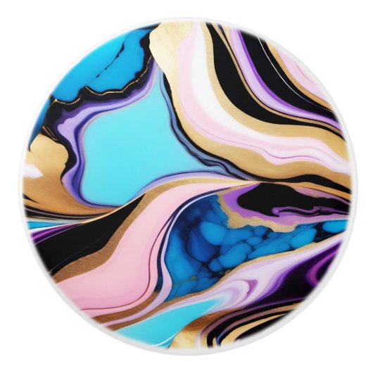 Chic Pastel lila rosa blaue goldene Imitate Marmor Keramikknauf (Vorderseite)