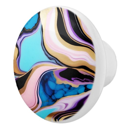 Chic Pastel lila rosa blaue goldene Imitate Marmor Keramikknauf (Rechts)