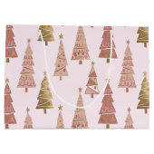 Chic Pastel Pink and Gold Christmas Tree Große Geschenktüte (Rückseite)