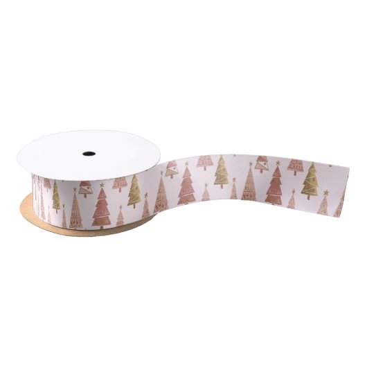 Chic Pastel Pink and Gold Christmas Tree Satinband (Spule)
