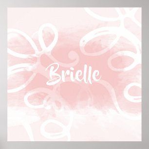 Chic Pastel Pink Aquarell Wirbel mit Namen Poster