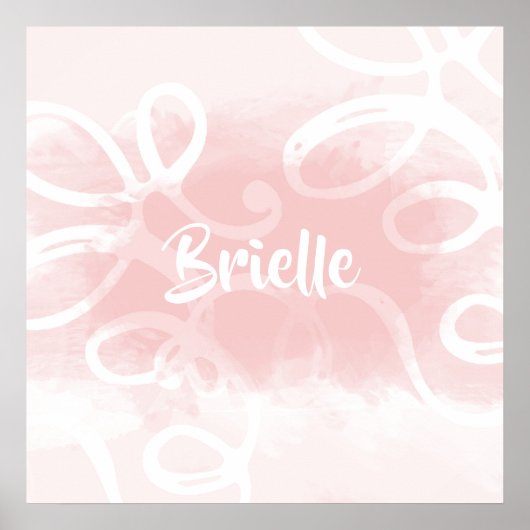 Chic Pastel Pink Aquarell Wirbel mit Namen Poster (Vorne)