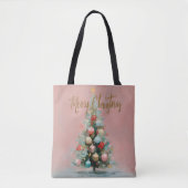 Chic Pastel Pink Christmas Tree Tote Tasche (Vorderseite)