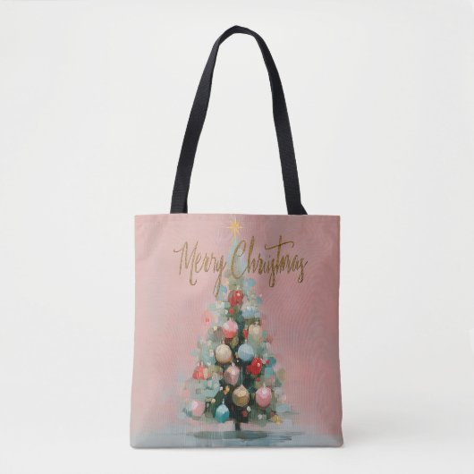 Chic Pastel Pink Christmas Tree Tote Tasche (Vorderseite)