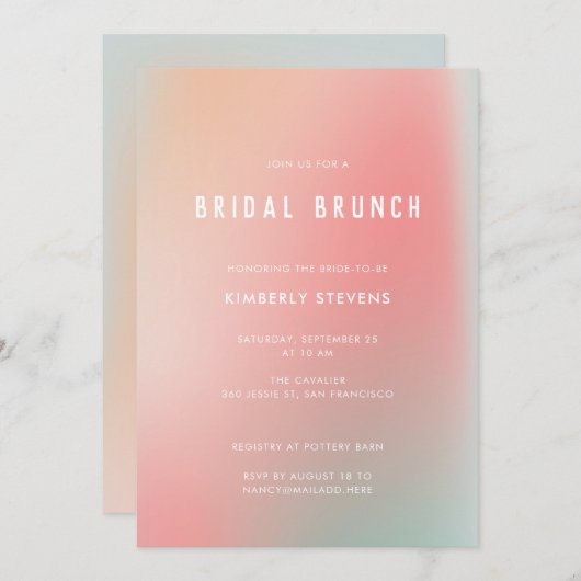 Chic Pastel Pink Mint Gradient Ombre Brautparty Einladung (Vorne/Hinten)