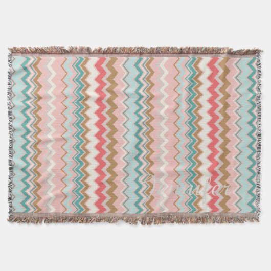 Chic Pastel Pink Minze Zickzack benutzerdefinierte Decke (Vorderseite)