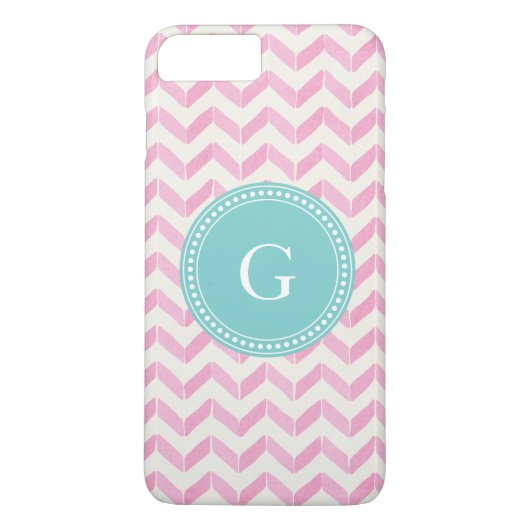 Chic Pastel Pink & Minze Zickzack Monogramm Case-Mate iPhone Hülle (Rückseite)