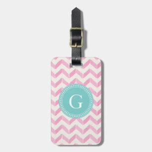 Chic Pastel Pink & Minze Zickzack Monogramm Gepäckanhänger