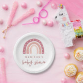 Chic Pastel Pink Rainbow Calligraphy Baby Shower Pappteller (Party)
