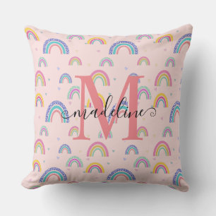 Chic Pastel Pink Rainbow Heart Monogram Kissen