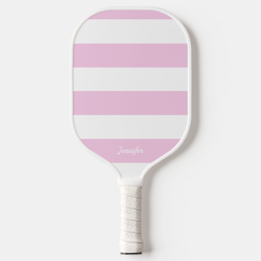 Chic Pastel Pink Streifen Personalisiert Streifen Pickleball Schläger (Vorderseite)