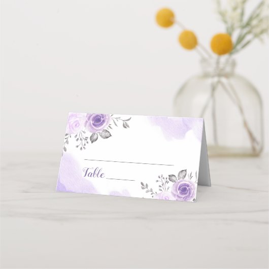 Chic Pastel Purple Flowers Hochzeitsstimmung Platz Platzkarte (Vorderseite)