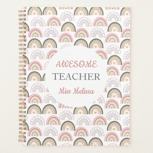 Chic Pastel Rainbow mit Phantastischem Herzlehrer Planer (Vorderseite)