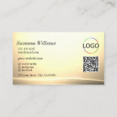 Chic Pastel Silk Cream Curved Deco Logo QR Code Visitenkarte (Rückseite)