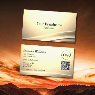 Chic Pastel Silk Cream Curved Deco Logo QR Code Visitenkarte