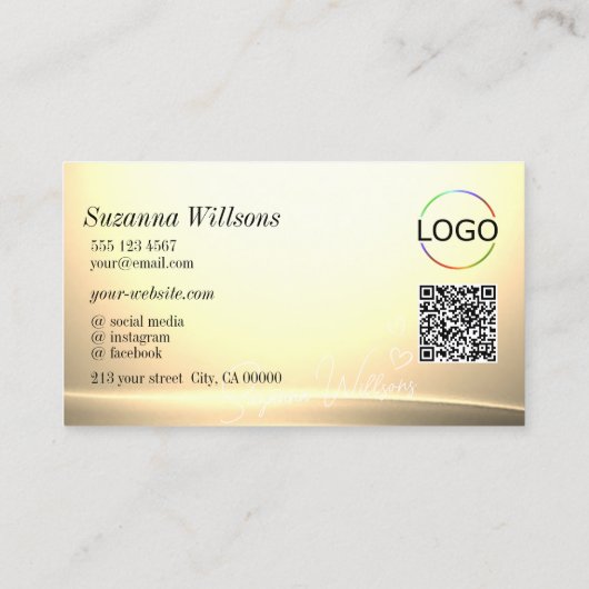 Chic Pastel Silk Cream Curved Deco Logo QR Code Visitenkarte (Rückseite)