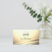 Chic Pastel Silk Cream Curved Deco Logo und Foto Visitenkarte (Stehend Vorderseite)