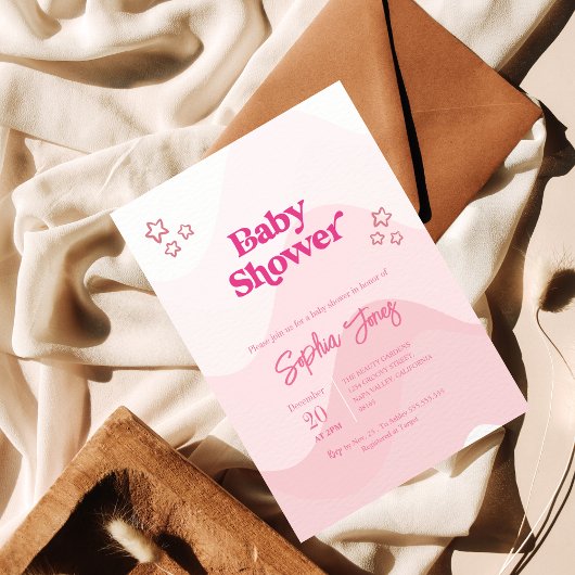 Chic Pastel Star Moderne Pink Baby Dusche Einladung