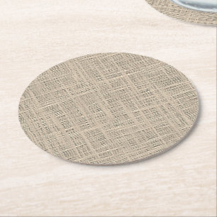 Chic Pastel Taupe Imitate Jute Fabric Muster Runder Pappuntersetzer