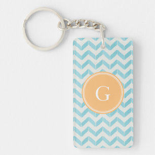 Chic Pastel Türkis Zickzack Custom Monogram Schlüsselanhänger