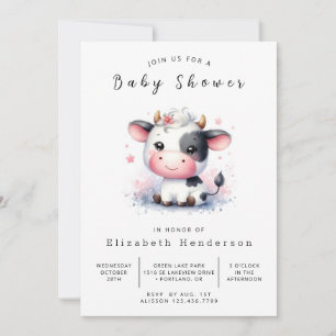 Chic Pastel Whimsical Kuh Baby Dusche Einladung