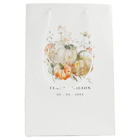 Chic Pastel Wildblume Pumpkin Wasserfarbenhochzeit Mittlere Geschenktüte (Vorderseite)