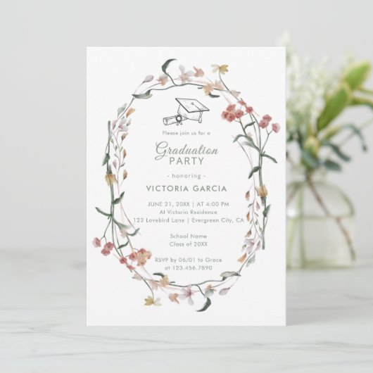 Chic Pastel Wildblumen Frühjahr Abschluss Einladung (Stehend Vorderseite)