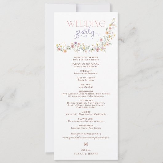 Chic Pastel Wildblumen Messe Hochzeitsprogramm (Rückseite)