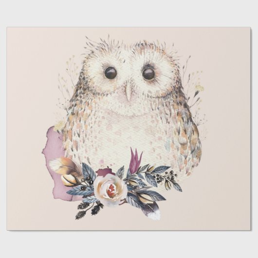 Chic-PastellBlumen-Eule TierBoho Illustration Geschenkpapier (Flach)