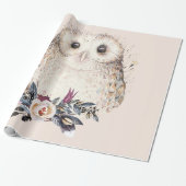 Chic-PastellBlumen-Eule TierBoho Illustration Geschenkpapier (Ungerollt)