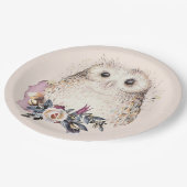 Chic-PastellBlumen-Eule TierBoho Illustration Pappteller (Schrägansicht)