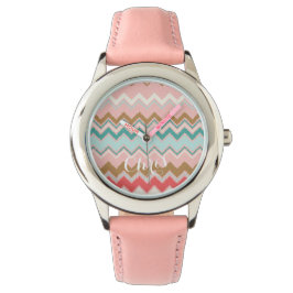 Chic-Pastellrosa-Minzen-Zickzack Armbanduhr