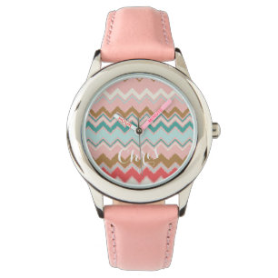 Chic-Pastellrosa-Minzen-Zickzack Armbanduhr
