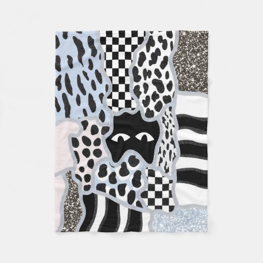 Chic Patchwork Suspicious Black Cat Gingham & Chec Fleecedecke (Vorderseite)